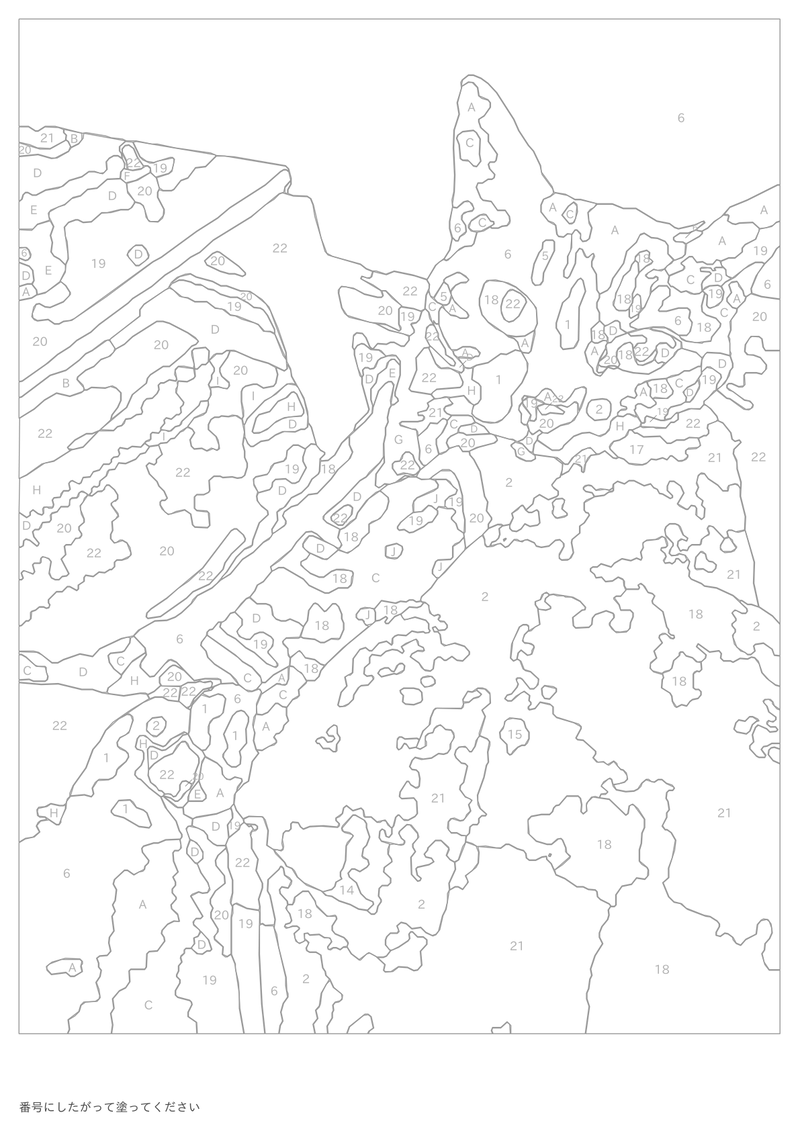 とらじを番号入りの線画に変換したもの